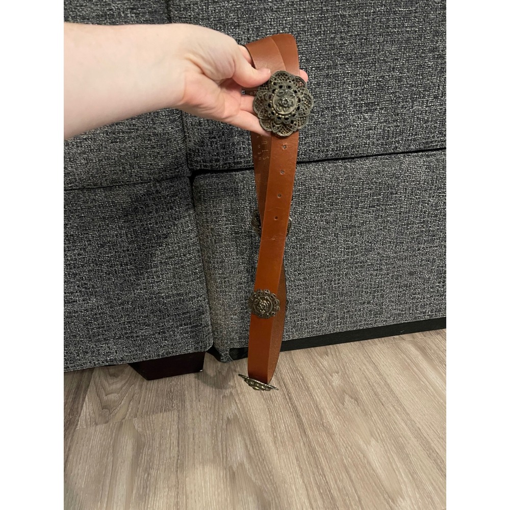 Vintage Leather Floral Belt Brown Boho Fairycore Whimseygoth Fall‎ Chic